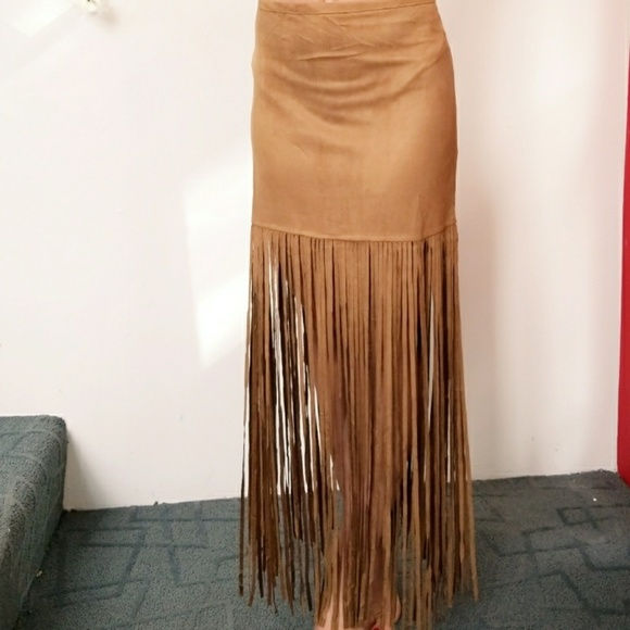 NWT Faux Suede Fringe Skirt